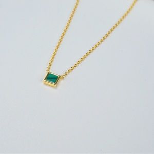 Malachite Square Pendant Necklace 18K Gold S925